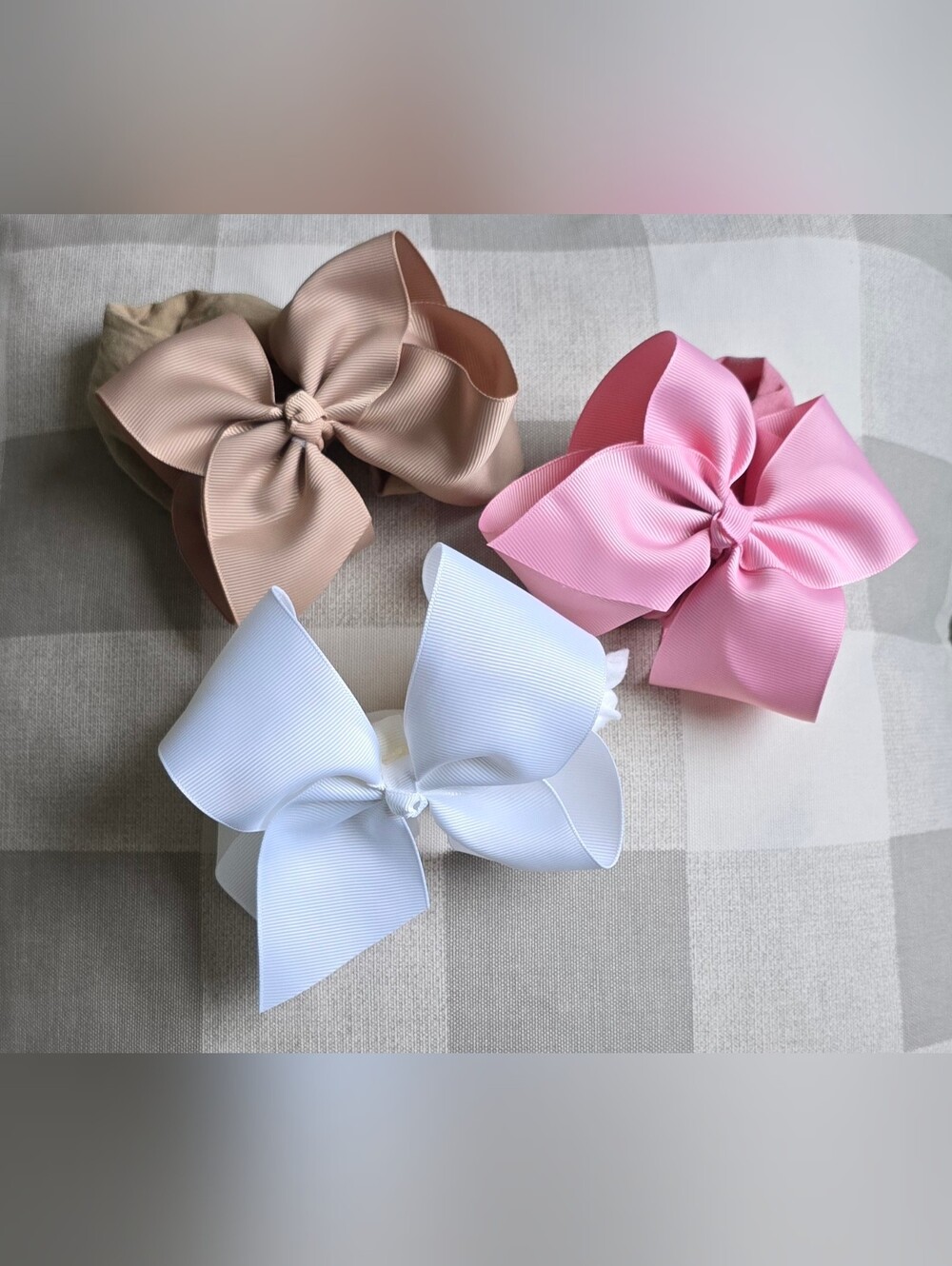 NWOT 3 Baby Girl Large Hair Bows Pink White Gold